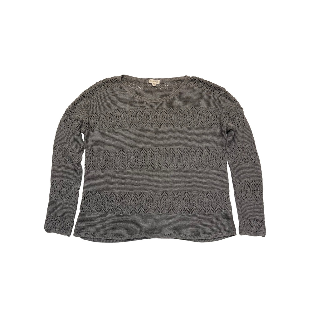 Garnet Hill Gray Linen Organic Cotton Pointelle Open Knit Sweater Size M